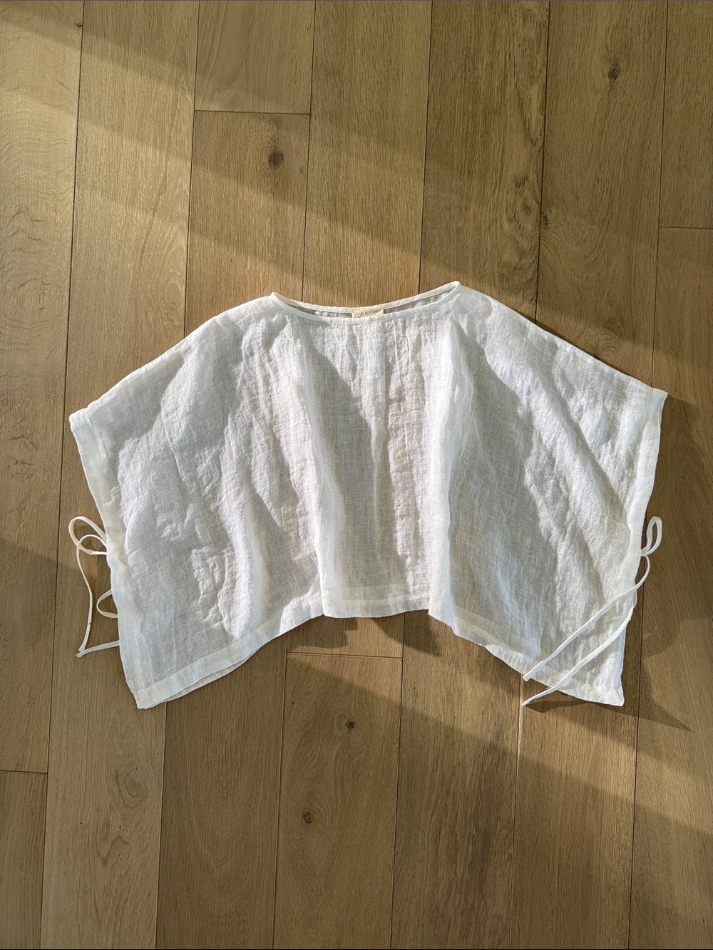 Eileen Fisher White Linen Tie-Side Boxy Top L/XL